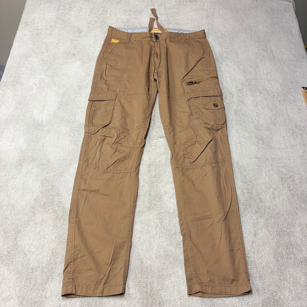Superdry Cargo Pants Brown Khaki Utility Multi-Pocket Mens 34 (Fits 32x32)
